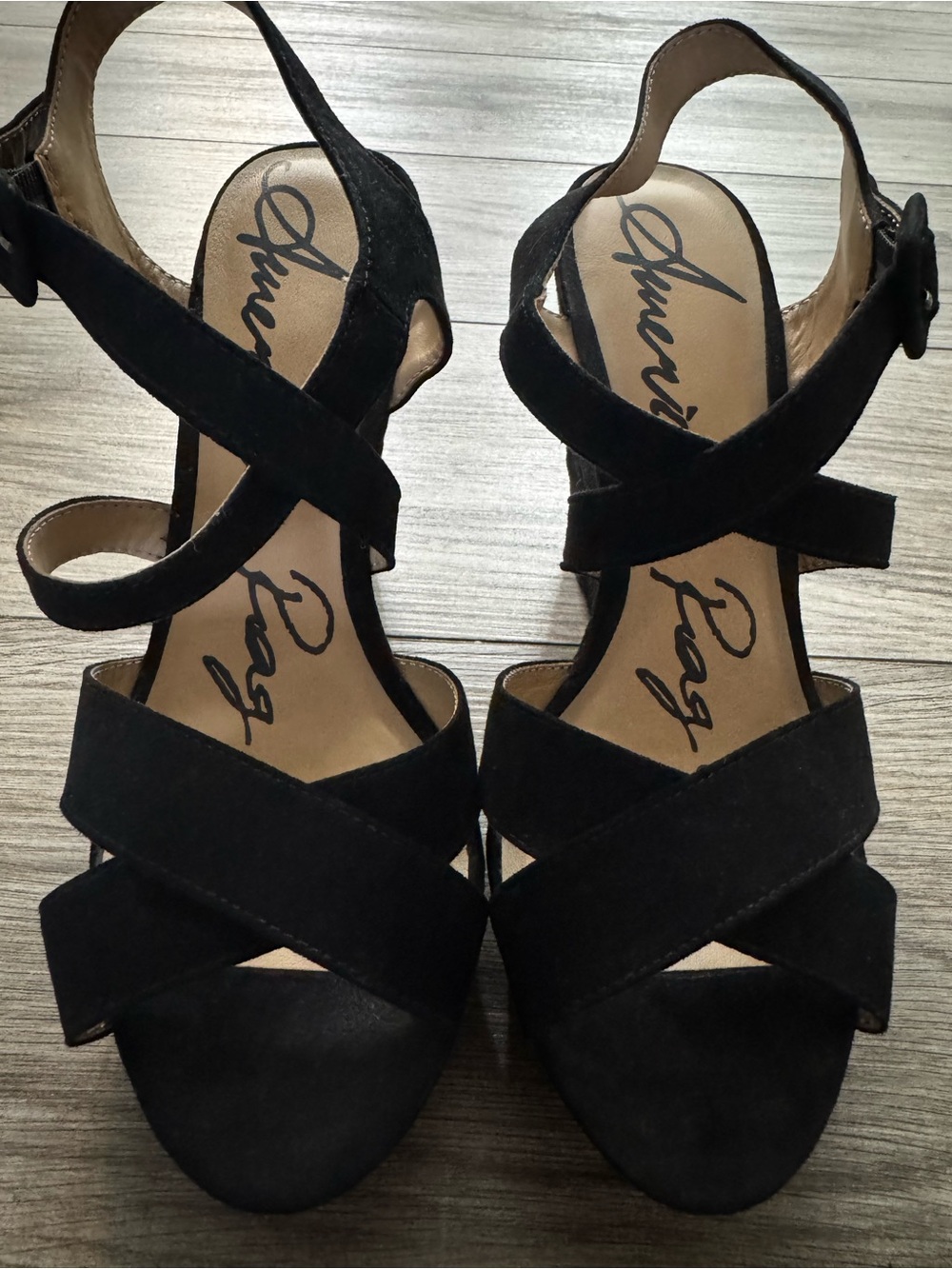 American Rag Black Suede Crisscross Heeled Sandals